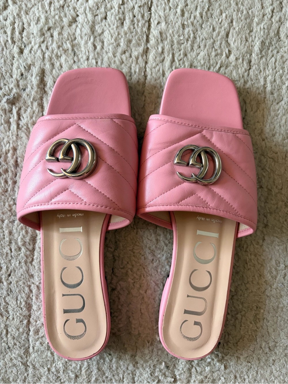 Gucci Pink Quilted Leather Sandals